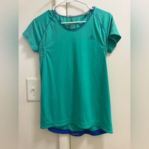 Adidas Green Running Shirt with Blue Trim